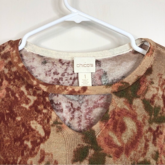 Chico’s rust brown floral sweater keyhole neck pullover sz 8/10 (Chico's 1) - Picture 6 of 12